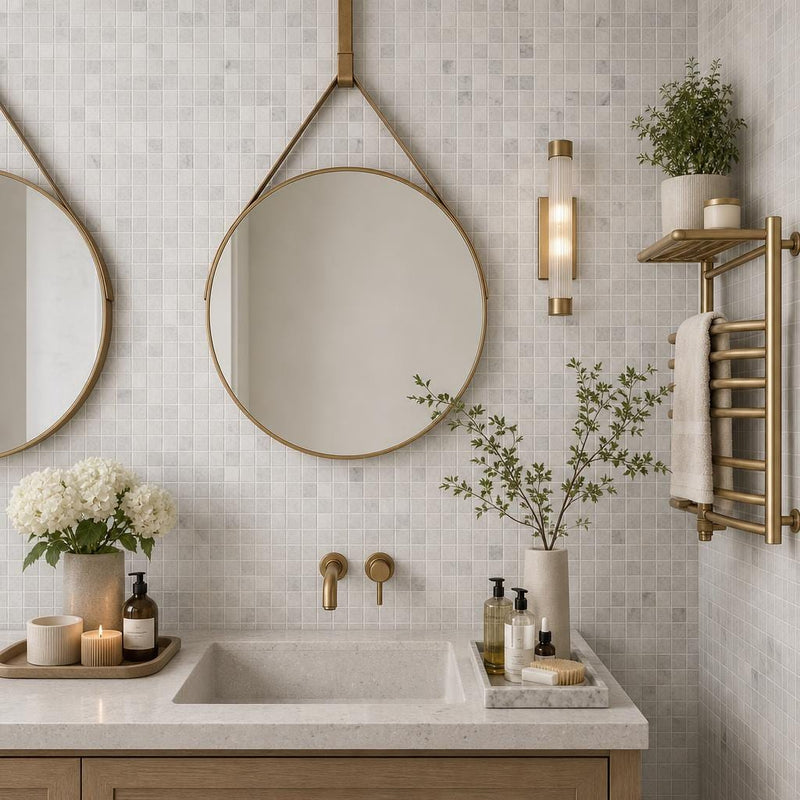 Bati 1x1 Marble Mosaic Tile — Bathroom shower wall