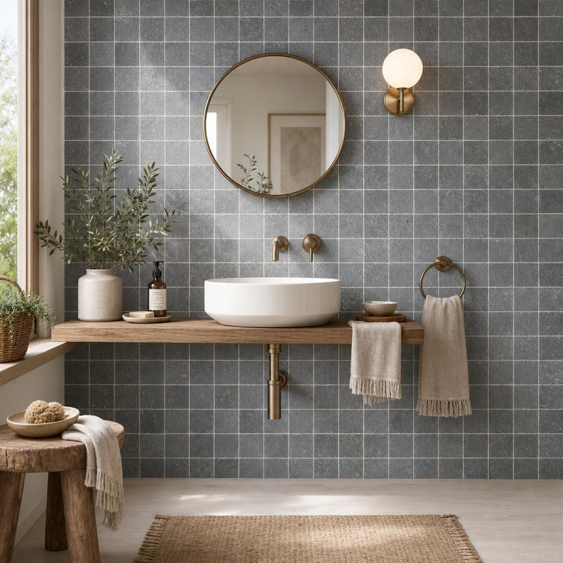 Bati Eco08 2x2 Slate Mosaic Tile — Powder Room wall