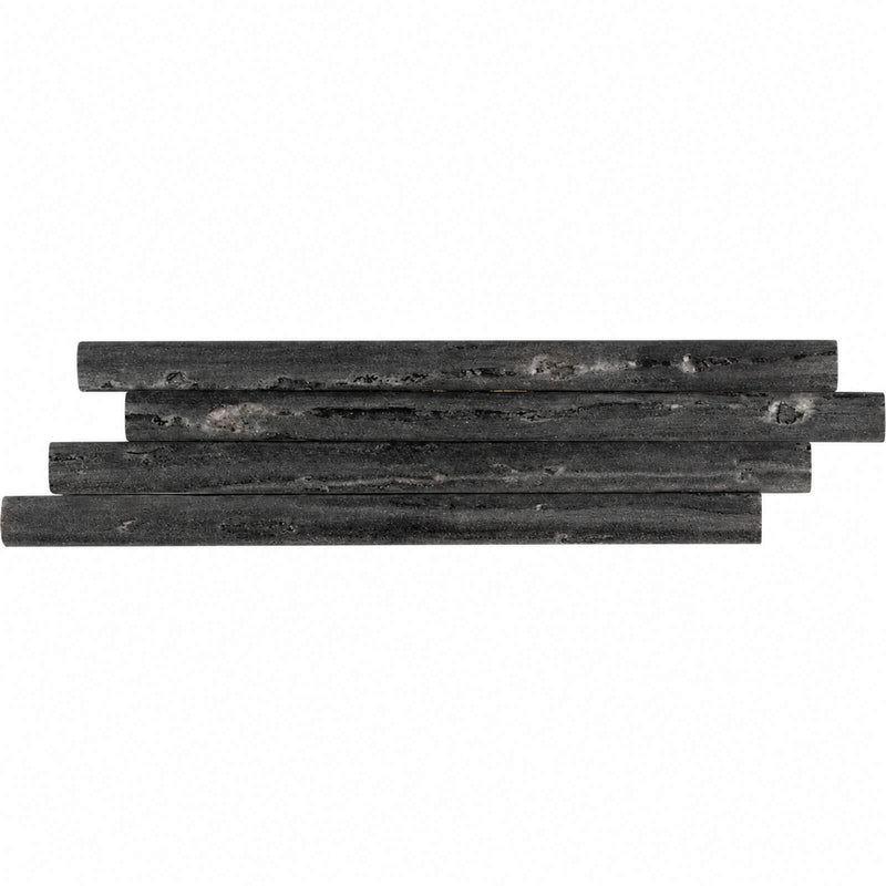 Bati MANO62 ceramic mosaic tile featuring four textured charcoal gray strips with staggered ends on a white background.