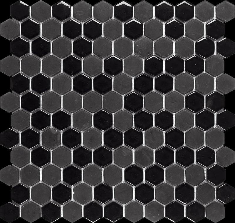 Illusions Black Hex 12x12 Hexagon Glass Mosaic Tile