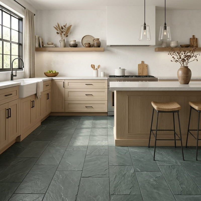 Bayside Ocean Slate Natural 10 x 24 x 2 Slate Wall Cap Cap 12x24 tile — Kitchen floor