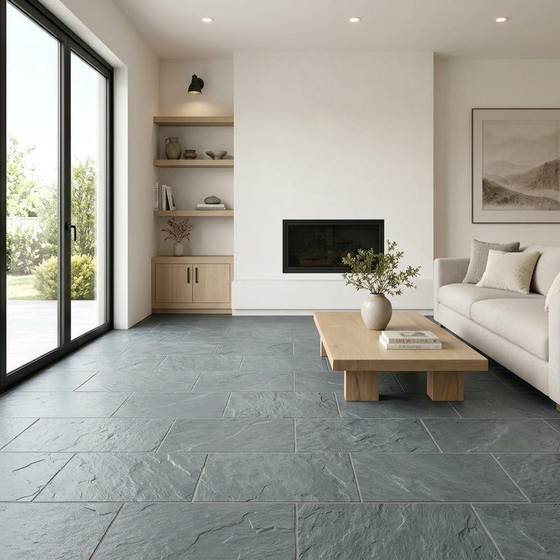 Bayside Ocean Slate Natural 10 x 24 x 2 Slate Wall Cap Cap 12x24 tile — Living Room floor