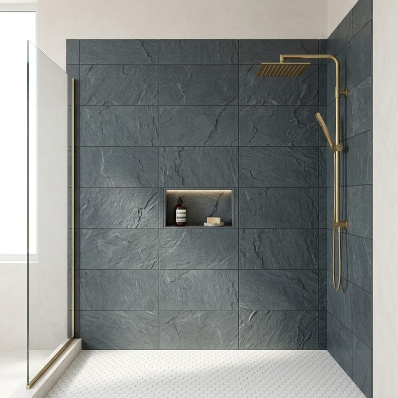 Bayside Ocean Slate Natural 12 x 24 x 2 Slate Wall Cap Cap 12x24 tile — Bathroom shower wall