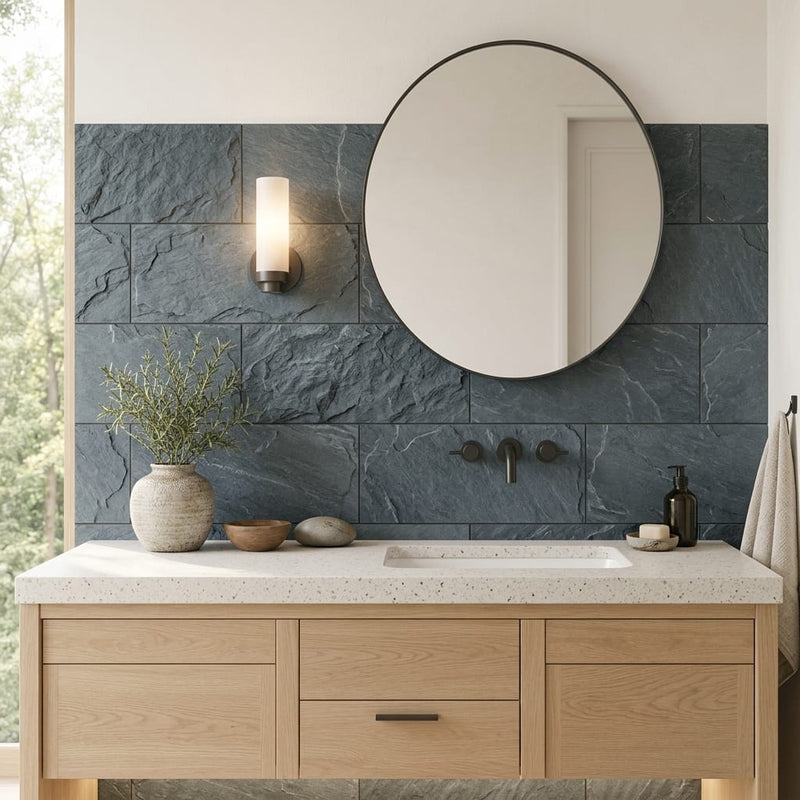 Bayside Ocean Slate Natural 12 x 24 x 2 Slate Wall Cap Cap 12x24 tile — Bathroom vanity wall