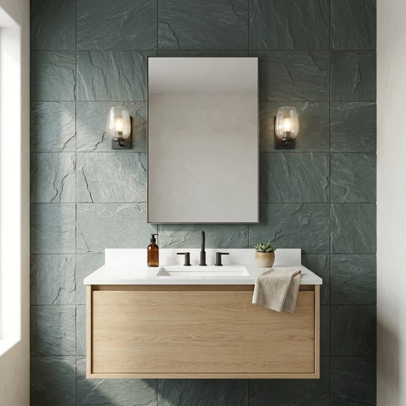Bayside Ocean Slate Natural 16 x 24 x 2 Slate Wall Cap Cap 16x24 tile — Bathroom vanity wall
