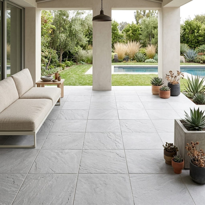 Bayside Ocean Slate Natural 21 x 21 x 2 Slate Column Cap Cap 20x20 tile — Covered Patio floor