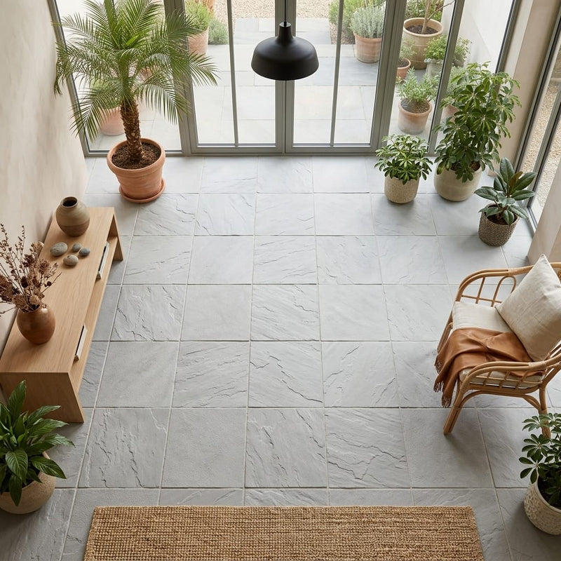 Bayside Ocean Slate Natural 21 x 21 x 2 Slate Column Cap Cap 20x20 tile — Sunroom floor