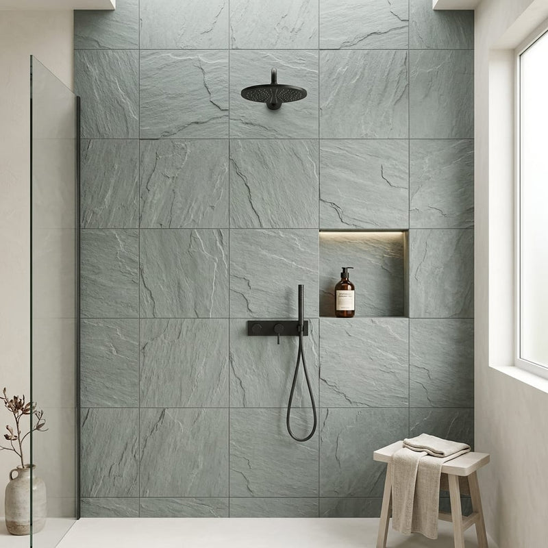 Bayside Ocean Slate Natural 24 x 24 x 2 Slate Column Cap Cap 24x24 tile — Bathroom shower wall