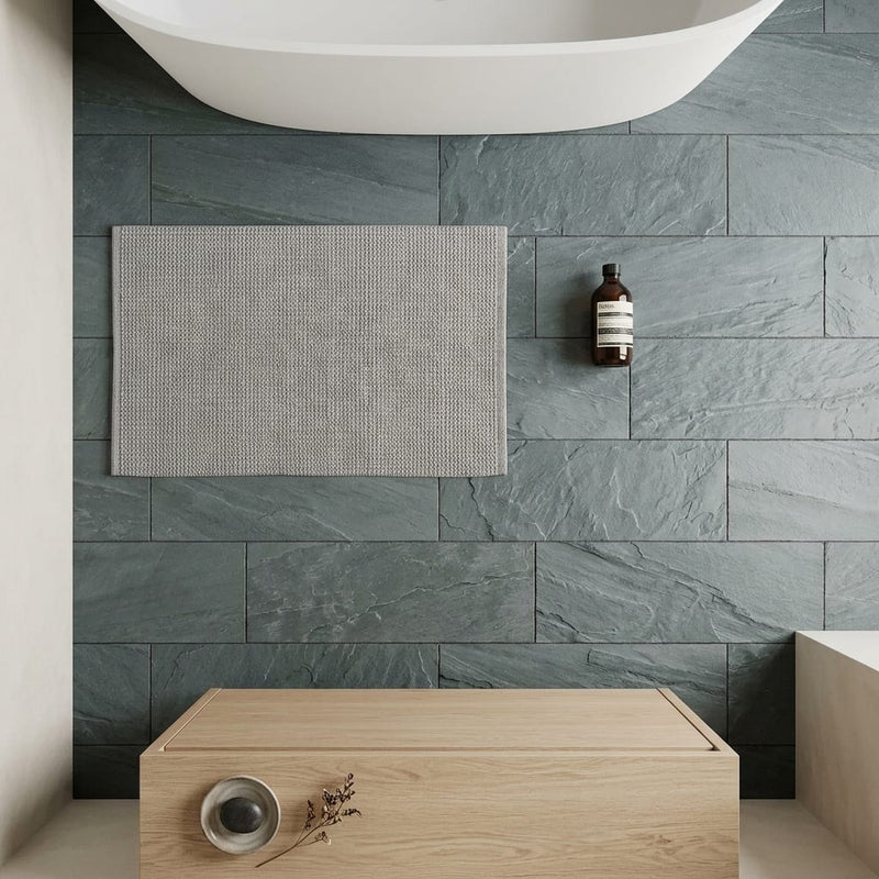 Bayside Ocean Slate Natural 8 x 24 x 2 Slate Wall Cap Cap 8x24 tile — Bathroom floor
