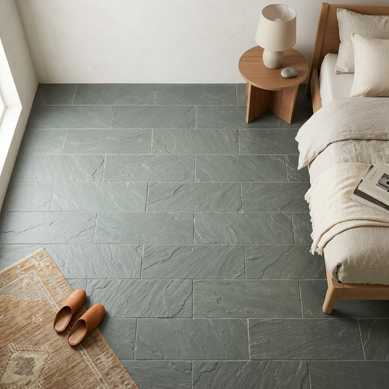 Bayside Ocean Slate Natural 8 x 24 x 2 Slate Wall Cap Cap 8x24 tile — Bedroom floor