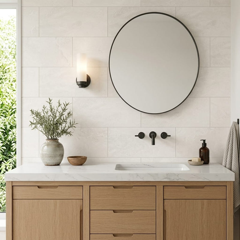 Beach White Surf 11x22 Porcelain Tile 12x24 — Bathroom vanity wall