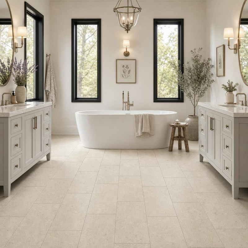 Beaumaniere 12x24 Honed Limestone Tile — Bathroom floor