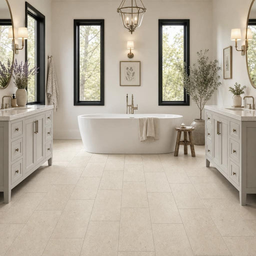 Beaumaniere 12x24 Honed Limestone Tile — Bathroom floor