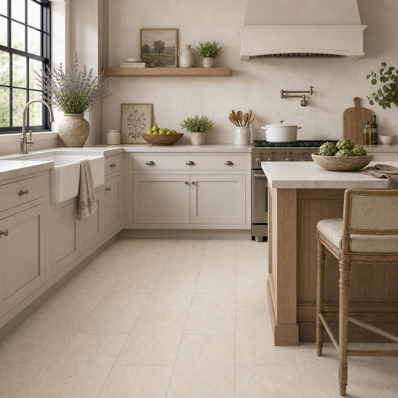Beaumaniere 12x24 Honed Limestone Tile — Kitchen floor