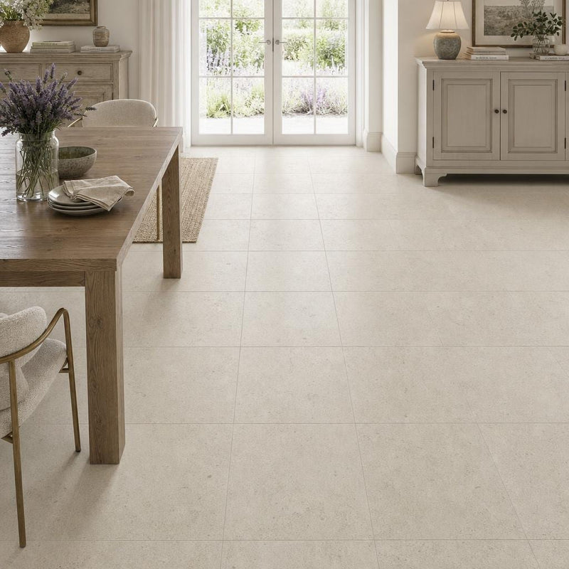 Beaumaniere 18x18 Honed Natural Limestone Tile — Dining Room floor
