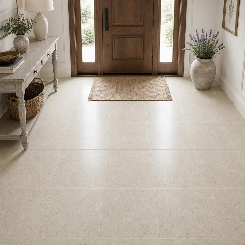 Beaumaniere 18x18 Honed Natural Limestone Tile — Foyer floor