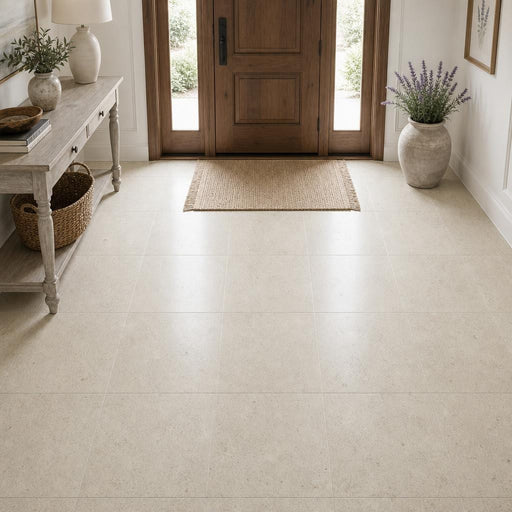 Beaumaniere 18x18 Honed Natural Limestone Tile — Foyer floor