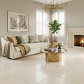 Beige Spanishcrema Marfil *Select Marble Honed 24 x 24 x 1/2 Beveled Tile 24x24 — Living Room floor