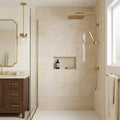 Beige Spanishcrema Marfil *Select Marble Polished 12 x 24 x 1/2 Beveled Tile 12x24 — Bathroom shower wall
