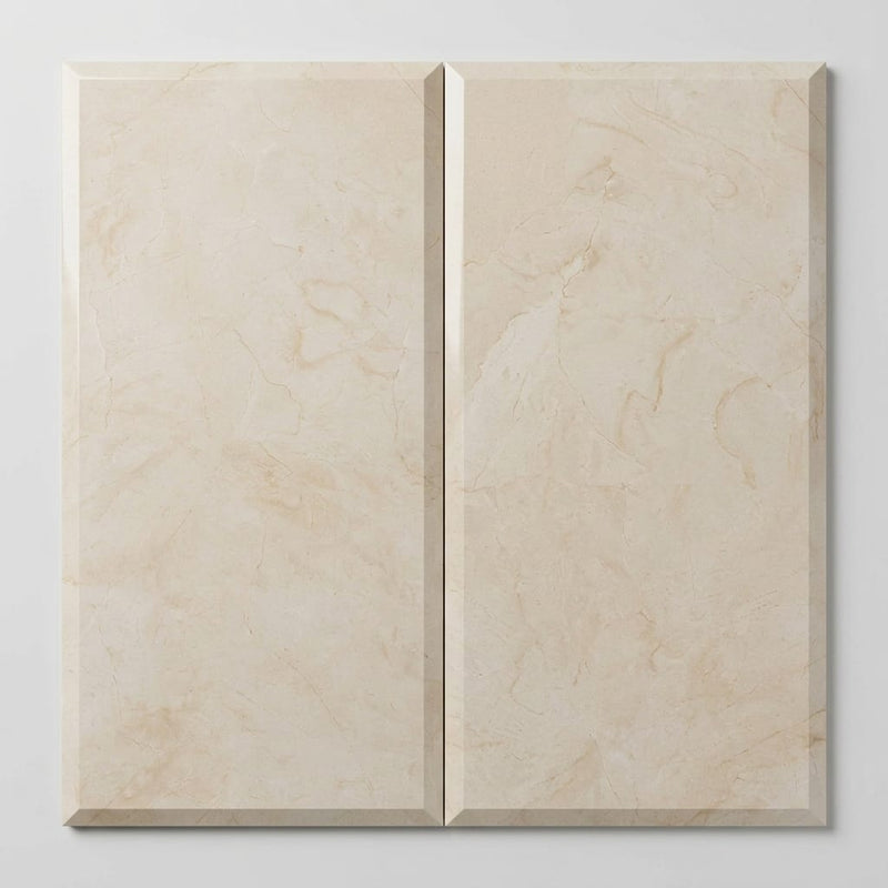 Beige Spanishcrema Marfil *Select Marble Polished 12 x 24 x 1/2 Beveled Tile 12x24 close-up