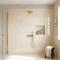 Beige Spanishcrema Marfil *Select Marble Polished 24 x 24 x 1/2 Beveled Tile 24x24 — Bathroom shower wall