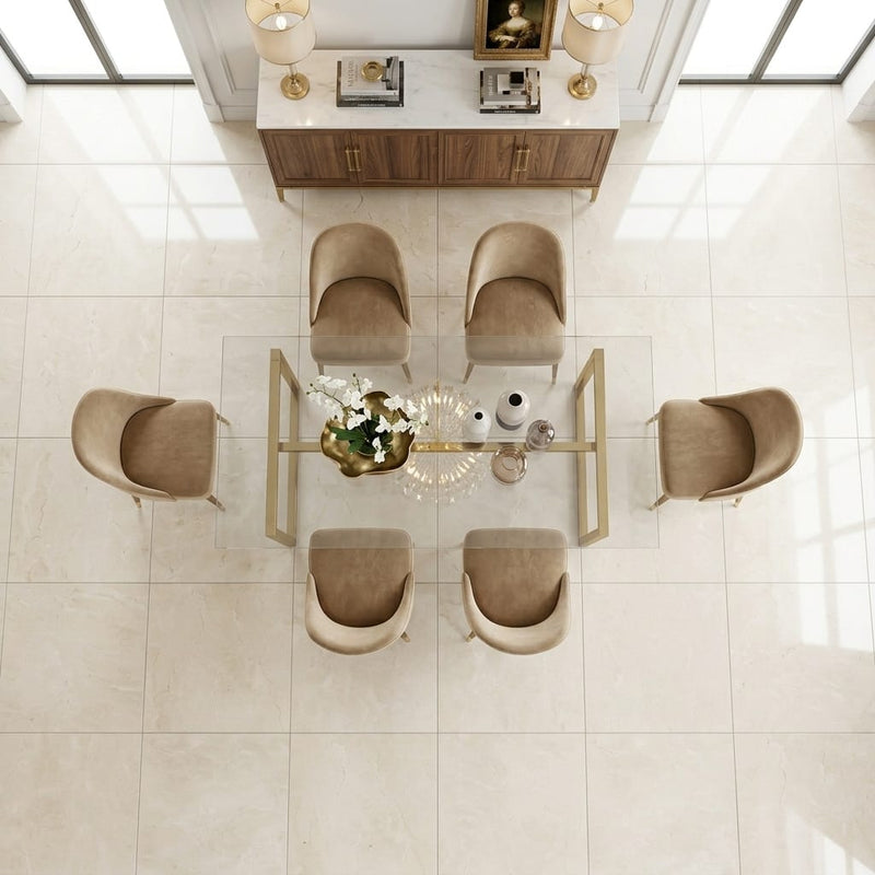 Beige Spanishcrema Marfil *Select Marble Polished 24 x 24 x 1/2 Beveled Tile 24x24 — Dining Room floor