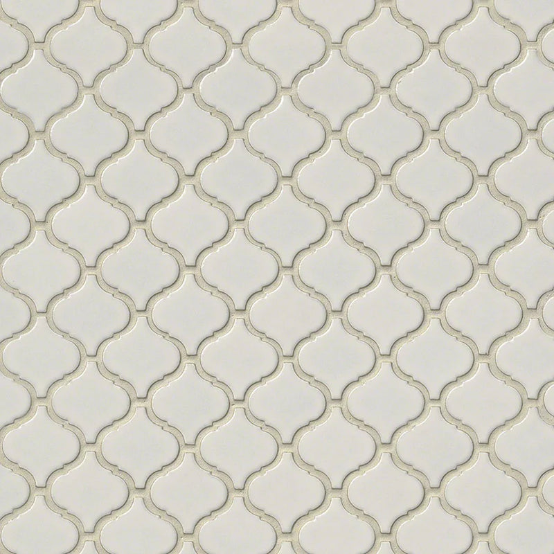 Bianco Arabesque Pattern Glossy 0.24 Inch Porcelain Mosaic Tile