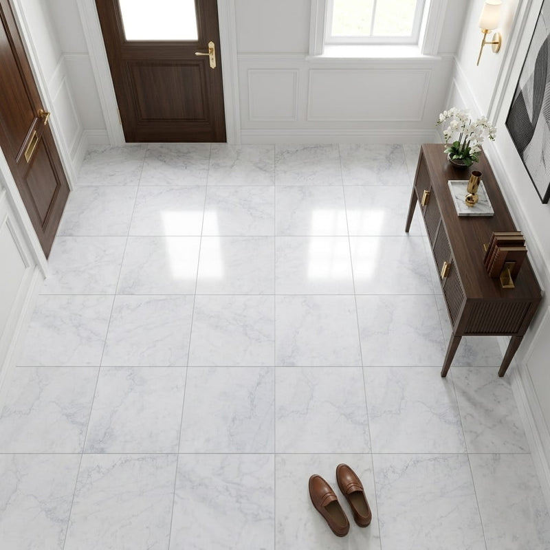 Bianco Carrara 12x12 Honed Marble Tile — Foyer floor