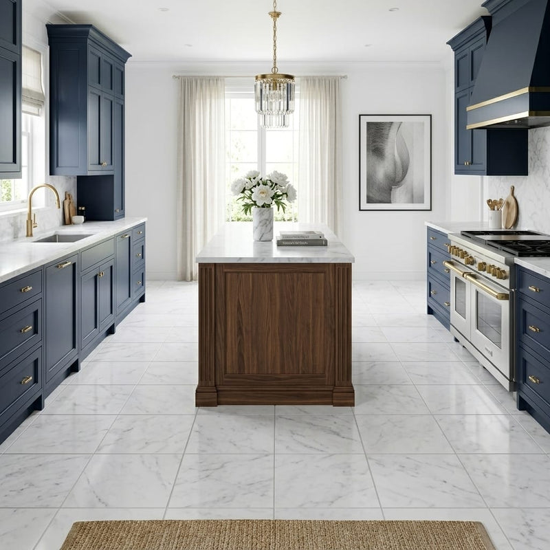 Bianco Carrara 12x12 Honed Marble Tile — Kitchen floor