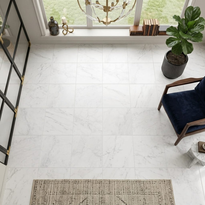 Bianco Carrara 12x12 Honed Marble Tile — Sunroom floor