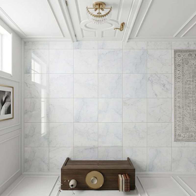 Bianco Carrara 12x12 Polished Marble Tile — Hallway floor