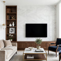 Bianco Carrara 12x24 Polished Marble Tile — Living Room feature wall