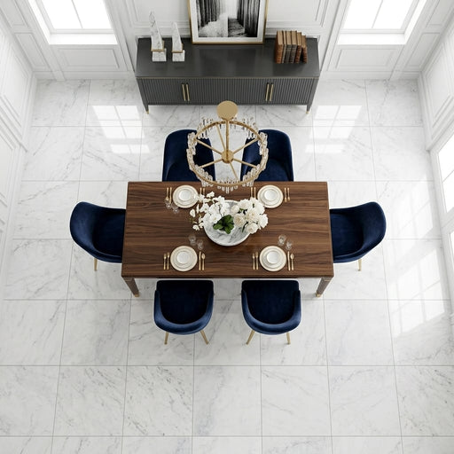 Bianco Carrara 24x24 Polished Marble Tile — Dining Room floor