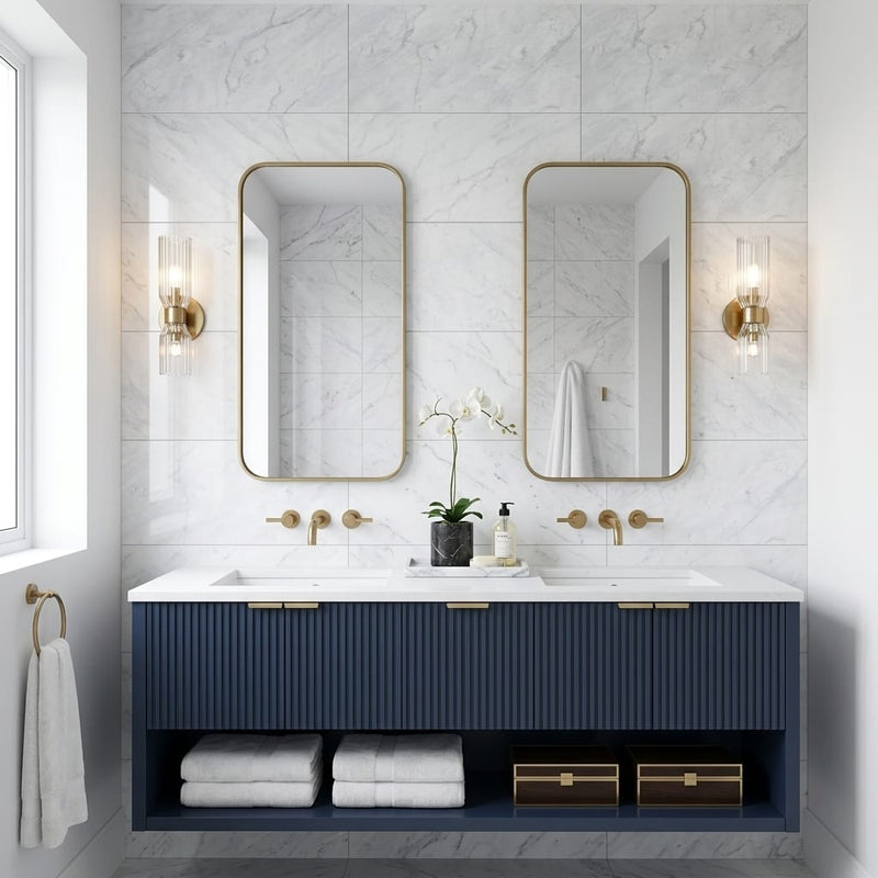 Bianco Carrara 24x48 Polished Marble Tile — Bathroom vanity wall
