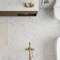 Bianco Carrara 2x2 Hexagon Honed Mesh Marble Mosaic — Bathroom floor
