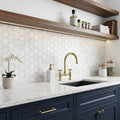 Bianco Carrara 2x2 Hexagon Honed Mesh Marble Mosaic — Kitchen backsplash