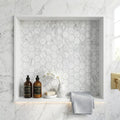 Bianco Carrara 2x2 Hexagon Mesh Polished Marble Mosaic — Bathroom niche