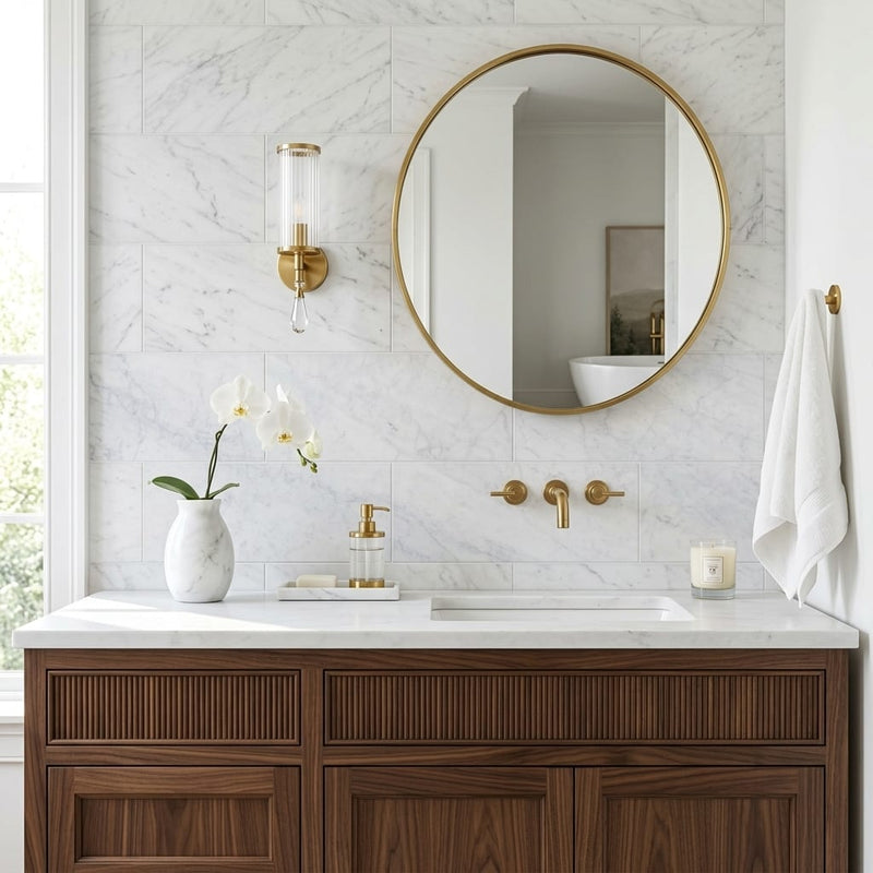 Bianco Carrara Honed 12x24 Marble Tile — Bathroom vanity wall