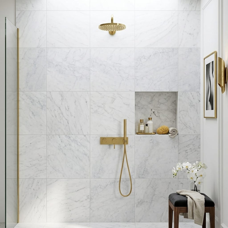 Bianco Carrara Honed 24x24 Marble Tile — Bathroom shower wall