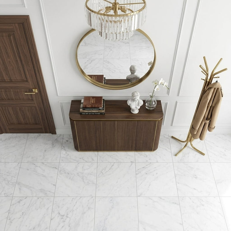 Bianco Carrara Honed 24x24 Marble Tile — Foyer floor