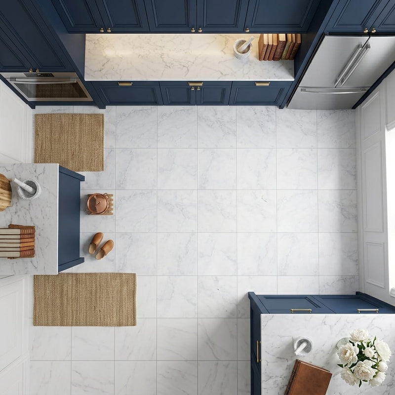 Bianco Carrara Honed 24x24 Marble Tile — Kitchen floor