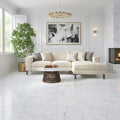 Bianco Carrara Honed 24x24 Marble Tile — Living Room floor