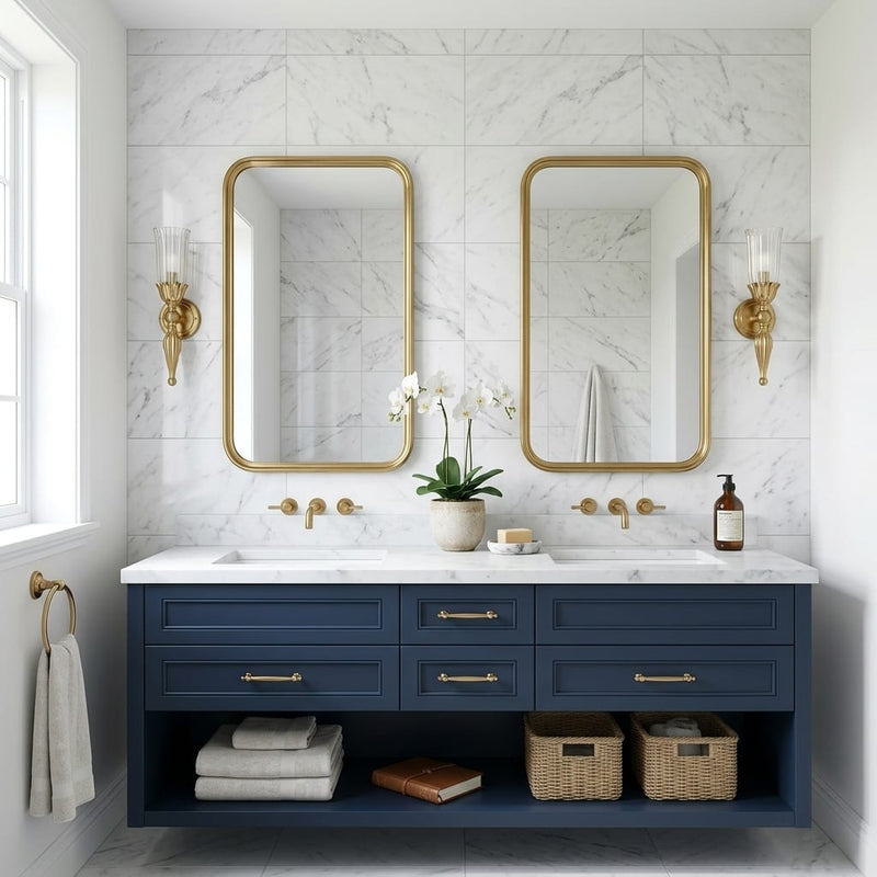 Bianco Carrara Honed 24x48 Marble Tile — Bathroom vanity wall