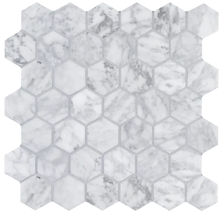 Bianco Carrara 2x2 Hexagon Mesh Polished Marble Mosaic