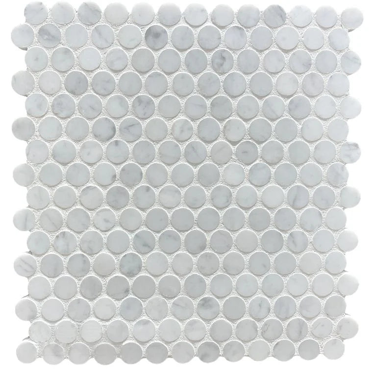 Bianco Carrara Penny Round Polished Marble Mosaic