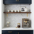 Bianco Congelato Marble 1x4 Leathered Dolomite Herringbone Mosaic — Kitchen backsplash
