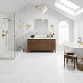 Bianco Congelato Marble 12x12 Leathered Dolomite Tile — Bathroom floor