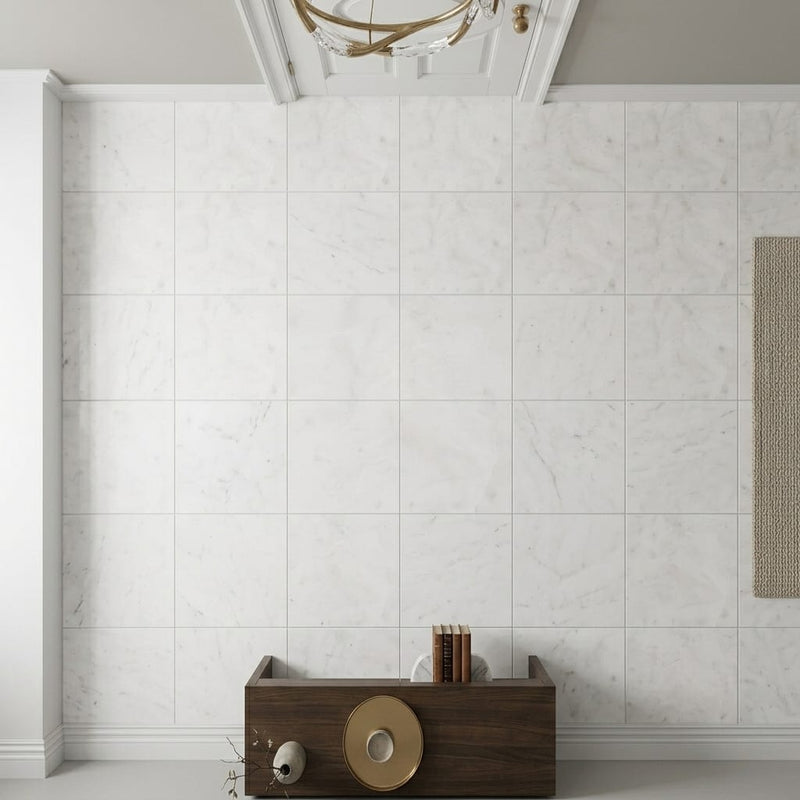 Bianco Congelato Marble 12x12 Leathered Dolomite Tile — Hallway floor