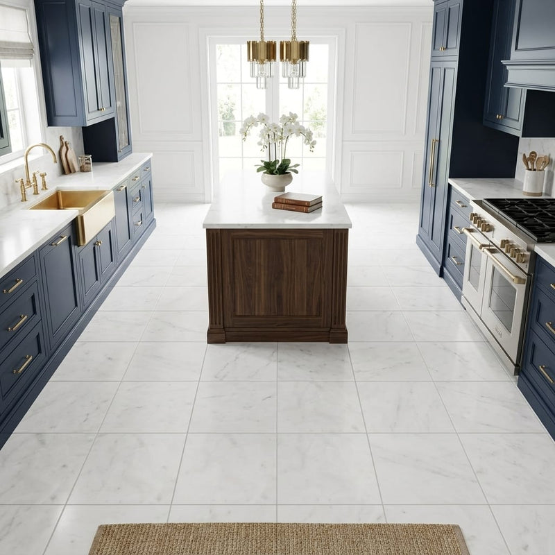 Bianco Congelato Marble 12x12 Leathered Dolomite Tile — Kitchen floor