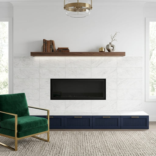 Bianco Congelato Marble 12x24 Leathered Dolomite Tile — Living Room fireplace surround